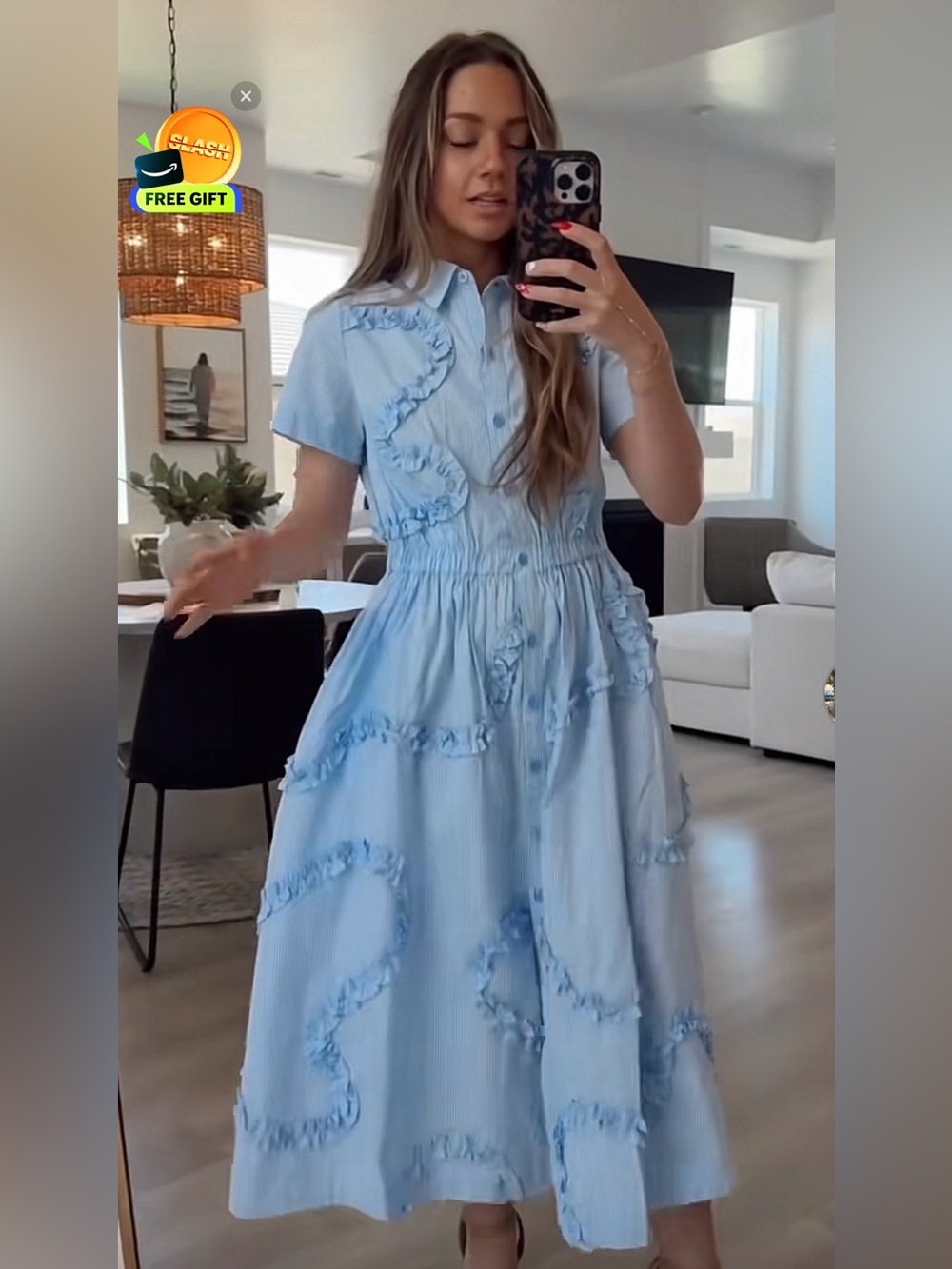 kate spade Light Blue Ruffle-Trim Midi Shirt Dress